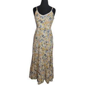 Joie tiered cream yellow gray floral v neck spaghetti strap maxi sundress size 4